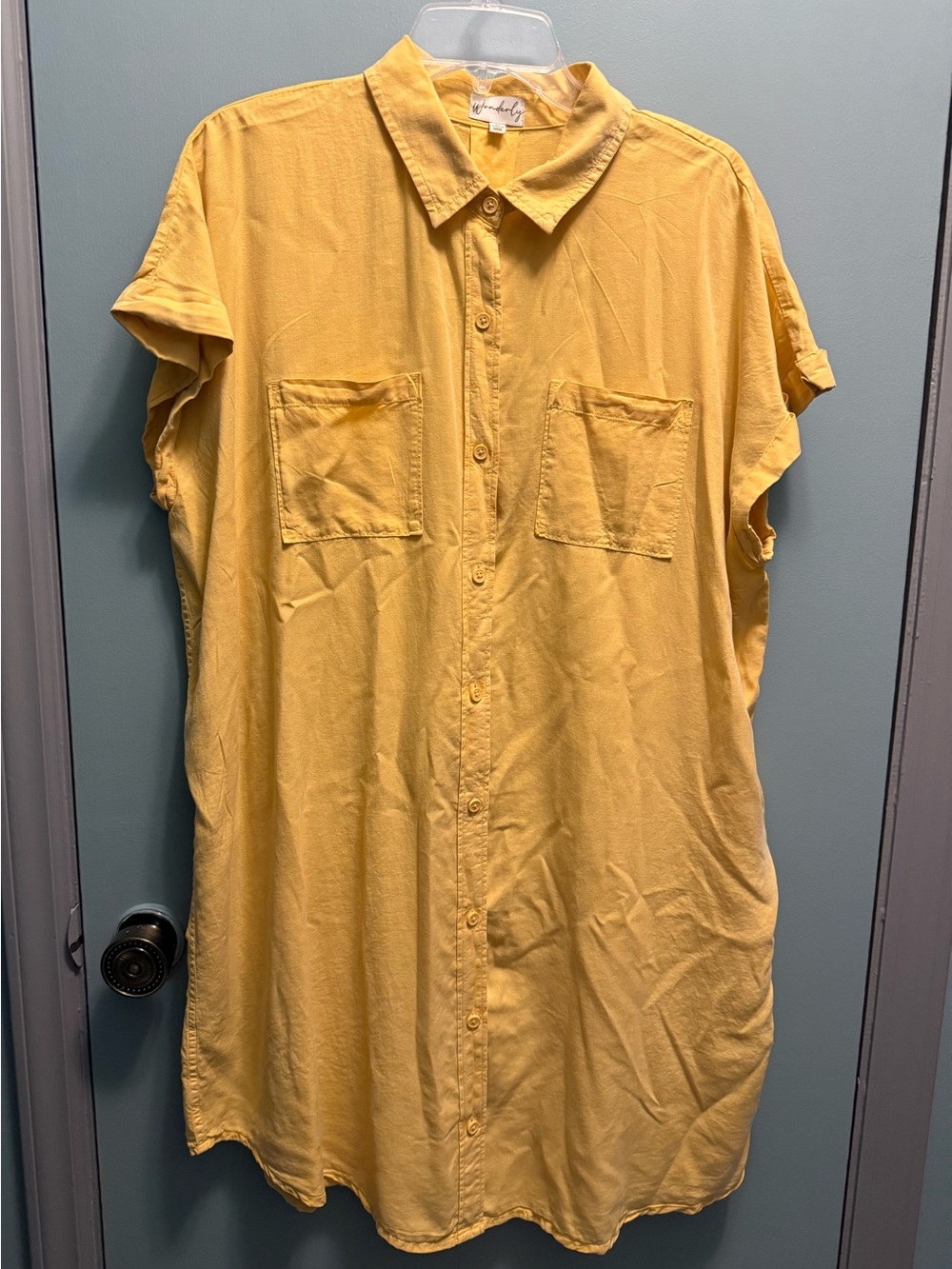 Mustard Yellow Button-Up Short Sleeve Women’s Shirt Dress